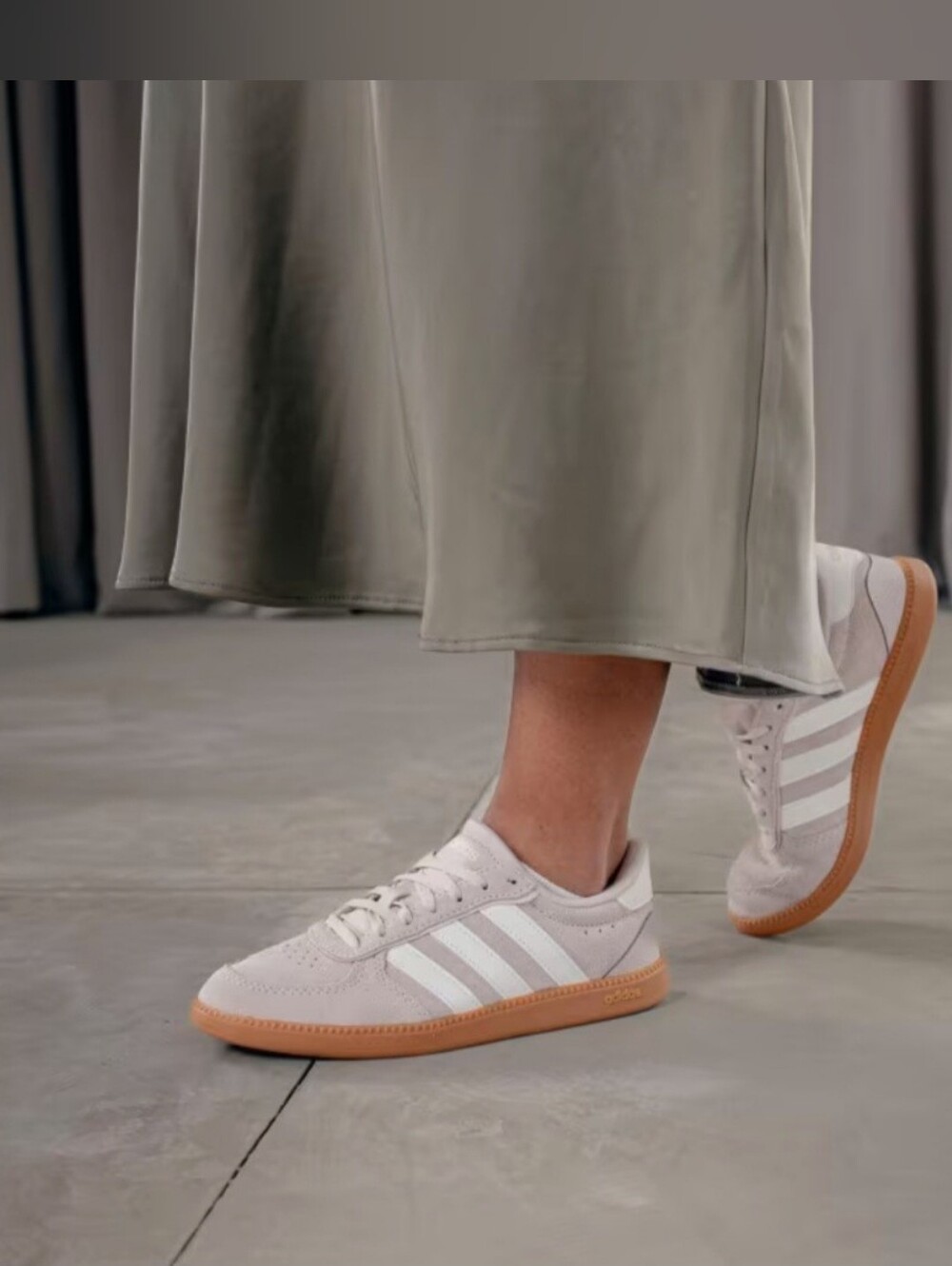 adidas Women’s Breaknet Sleek Suede Sneakers in Pale Pink with Gum Sole